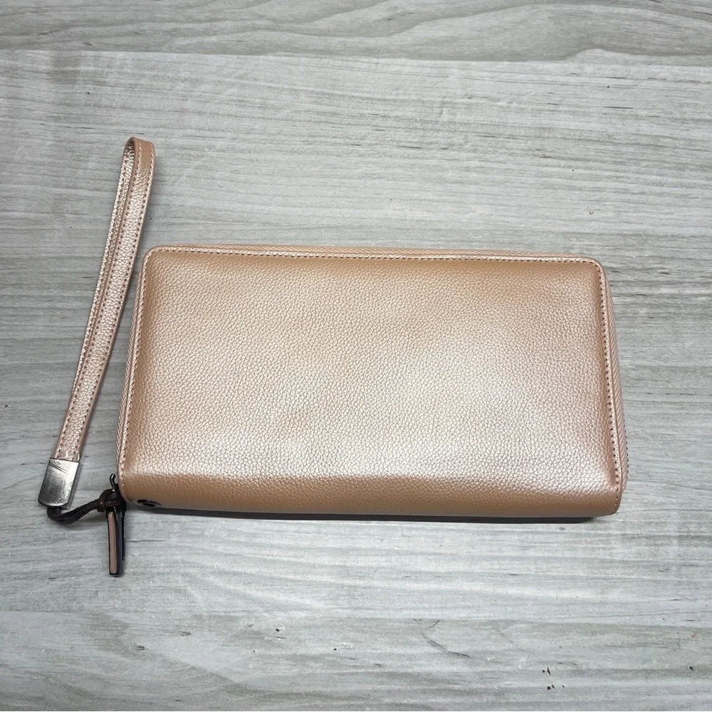 Bveyzi Pink RFID Blocking Leather Zip Around Large Wallet Phone Clutch Wristlet